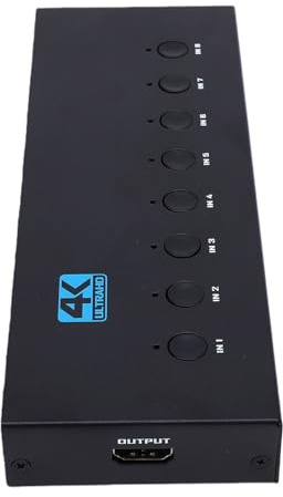 Diyeeni Switcher 4K, Splitter 8X1 Supporta 4K 30Hz HDR HDCP 3D 1080P con Telecomando per TV PC Laptop
