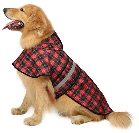 HDE Dog Raincoat Hooded Slicker Poncho for Small to X-Large Dogs and Puppies (Plaid, X-Large)