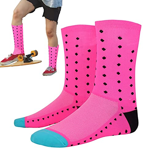 Chaussettes de Cyclisme 3D en Nylon Respirant Absorbant la Transpiration pour Homme et Femme (Rose)
