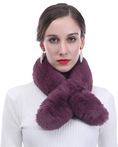 Lina & Lily Damen Winter Schal Halswärmer Kunstfell Kunstpelz Pull-Through (Dunkelviolett)