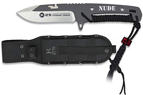 Cuchillo K25 Encordado Nude 22,5 cm para Caza, Pesca, Camping, Outdoor, Supervivencia y Bushcraft K25 32261 + Portabotellas de regalo