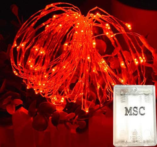 MSC - 23ft / 7m - 70 Led's Batt Powered LED Red Coloured String Fairy Lights On Copper Cable, Ideal for Christmas, Xmas, Party,Wedding,Decoration Red-Batt-7m