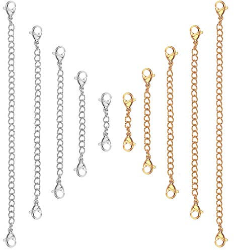kissral Chain Extender Lobster Clip Safety Necklaces Chain,Anti-Allergy Stainless Steel Bracelet Extender with 10pcs/Set,Silver and Gold