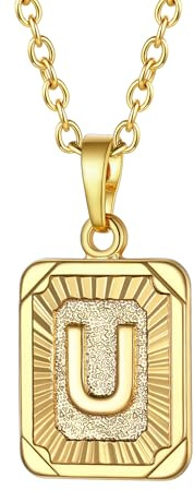 FOCALOOK Buchstaben Kette Damen Rechteck Anhänger Kette Gold Herren Namenskette Initial Necklace Kette mit Buchstaben A bis Z Schmuck für Geburtstag