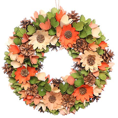 Wooden Door Wreath Orange & Green Decorative Spring Front Door Wreath Indoor Outdoor Decoration 14 (BM34)