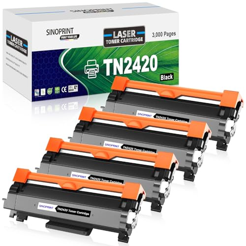 SINOPRINT TN2420 Toner Kompatibel Brother TN-2420 TN2410 TN-2410, 4 Schwarz | Kompatibel für Brother MFC L2710DW Toner Brother MFC-L2710DN HL-L2350DW HL-L2310D DCP-L2530DW MFC-L2750DW DCP-L2510D