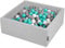 KiddyMoon Bällebad 90X30cm/200 Bälle ∅ 7Cm Bällepool Mit Bunten Bällen Für Babys Kinder Quadrat, Hellgrau:Weiß/Grau/Helltürkis