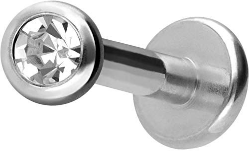 PIERCINGLINE Titan Labret Stecker Gewinde KRISTALL kristallklar Silberfarben 2,5 x 1,2 x 8 mm Piercing Ohr Lippe Nase