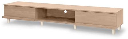 Iris Ohyama, TV-Möbel, TV-Schrank, TV-Bank, TV-Halterung für bis zu 65-Zoll-Bildschirme, 3 Regale, Kabelauslass, Verstellbare Füße, Modern, Schlafzimmer, Wohnzimmer -TV Cabinet BAB-180A- Hellbraun