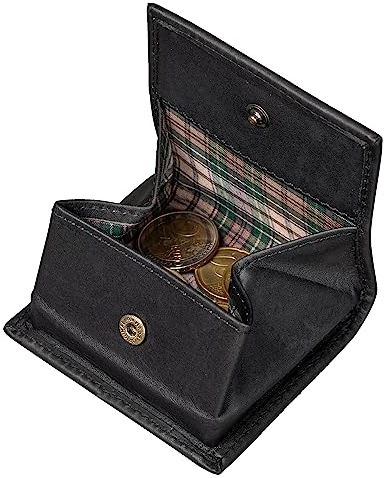 Benthill Porte-Monnaie en Cuir - Boîte viennoise en Cuir véritable - Mini-Porte-Monnaie avec Petite Caisse - Slim Wallet - Mini Porte-Monnaie en Cuir, Color:Noir