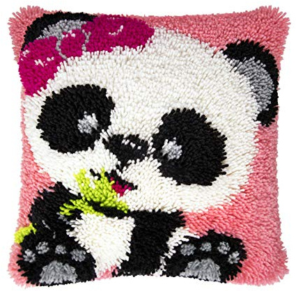 Kit de Coussin avec Crochet à Loquet - Motif Panda - Kit de Broderie pour Débutants, Adultes et Enfants - Housse de Coussin pour Décoration d'Intérieur - 43 x 43 cm