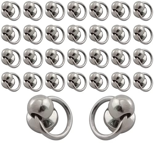 30 PCS Screwback Screw Rivet Stud Silver Round Head Nail with Pull Ring DIY Accessory Nail for Leather Craft, Clothes, Bags,Hats, Belts etc.