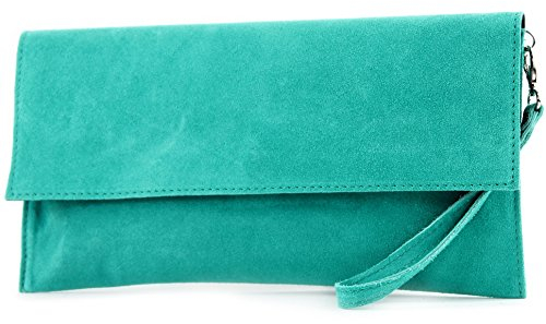 modamoda de T151 Damen Wildleder Rauleder Clutch Umhängetasche Abendtasche handmade in Italy, Farbe:Türkis2021