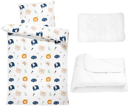 Baby Bettwäsche Set mit Bettdecke Kissen 100x135 cm + Bettzeug - Kinderbettwäsche 4-teilig Bettbezug & Kissenbezug 40x60 mit Reißverschluss - Junge Mädchen Kleinkind Oeko-Tex Regenbogenmotiv