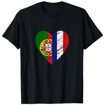 Coeur France Portugal Drapeau France Portugal Amour Coeur T-Shirt