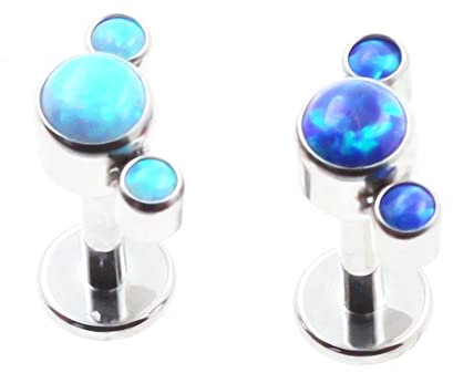 Body CAC 2PCS-16G Internally Threaded F136 Implant Grade Titanium Opal Labret,Small Tragus Stud Monroe Lip Cartilage Rings Helix Piercing Jewellery Earring Blue/Tiffany