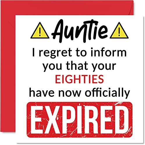 Funny 90th Birthday Cards for Auntie, Your Eighties Have Expired | Happy Birthday Card for Aunt Auntie Aunty from Nephew Niece, 145mm Banter Joke Humour Bday Greeting Cards Gift