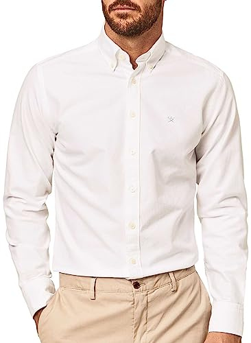 Hackett London Herren Washed Oxford Hemd, Weiß (Weiß), L