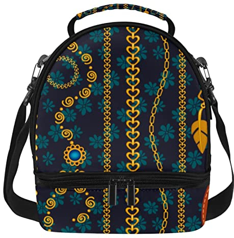 Bolsa de almuerzo de dos pisos, lonchera aislada, para joyas doradas, impermeable, bolsa térmica grande