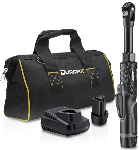 Durofix RW1221-3P2GSC G12 3/8 Brushless Extended Cordless Ratchet Wrench Power Tool Kit | Tools Set Includes 2 x 12V (10.8V) Lithium-Ion G12 Battery Packs, Plus Charger & Canvas Bag
