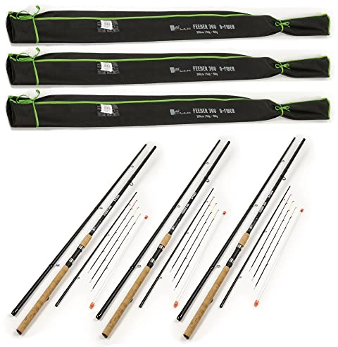 Zite Fishing Glasfaser-Angelrute 3,60m | Steckrute Feeder-Angeln 50-150g | 3 Stück Feeder-Rute | Friedfisch Angelrute mit Wechselspitzen & Korkgriff | Ideal für Futterkorb Angeln