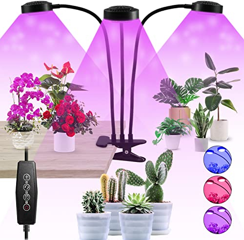 SANSI 24W LED Grow Light for Indoor Plants with 114 LEDs, Red & Blue Spectrum UV Plant Growing Light with 3 Gooseneck Heads, 3 Light Modes, 5 Dimming Levels, 3H/6H/12H Timmers