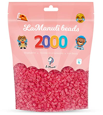 La Manuli Bügelperlen ca. 2000 Stück Midi Perlen Im wiederverschließbaren Beutel | Nachfüllset Bastelperlen Mit jeder Marke Beads kompatibel | 5 mm Steckperlen (Leuchtendes Rot)