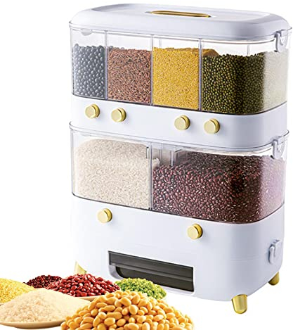 Dirfuny Lentil Dispenser For Kitchen | Compartment Design Lentil Storage | Kitchen Grain Storage Container, Holder For Rice Black Rice, Corn, Soybean