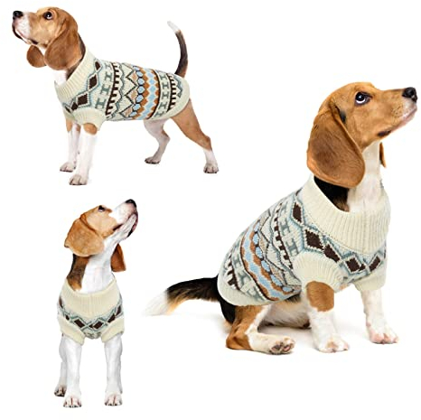Hjumarayan Hundepullover - Boho Hundepullover Mittelgroße Hunde Weihnachtspullover, Schöne Hunde Pullover mit Geschirr Öffnung, Dicken Hundepulli Französische Bulldogge Labrador Pullis (Weiß XXL)