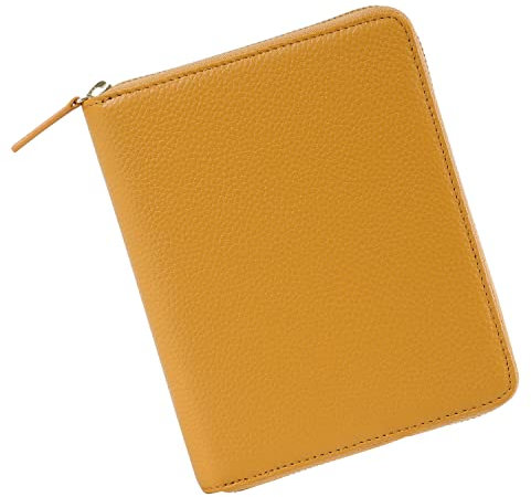 Moterm Reißverschluss-Lederhülle für A6-Notizbücher - passt für Hobonichi, Stalogy und Midori MD Planer(Kiesel-Senf)