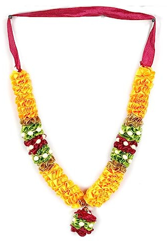ASHIRWAD Künstliche Blumen, Girlanden, Perlen, Band, kleine große Idol, Statue, Mala, Gott Bhagwan Haar, indisch, Pooja Diwali Puja Artikel, Krishna Dekor, Ornament Sringar Artikel (GL-4)