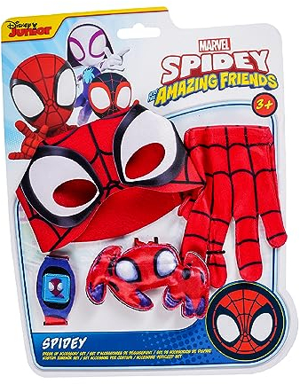 Rubie's - Marvel offizielles Kinder-Kostüm Spidey & Seine Freunde – 4 Zubehörteile Spider Man mit Uhr, Maske, Handschuhe und Mini-Spinne – Einheitsgröße – für Karneval, Halloween, Geburtstag