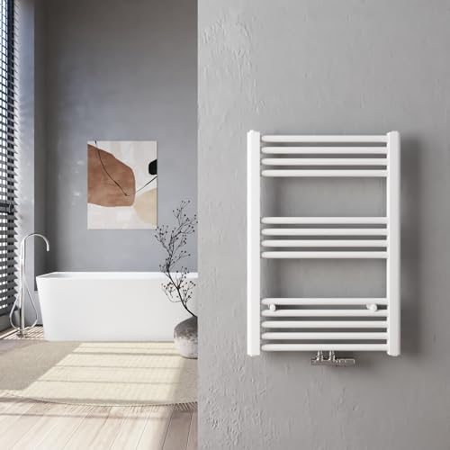Heilmetz Badheizkörper 50 x 70 cm Handtuchtrockner Heizkörper Bad Mittelanschluss 284 Watt Leistung Handtuchwärmer Handtuchheizkörper Weiß Gerade