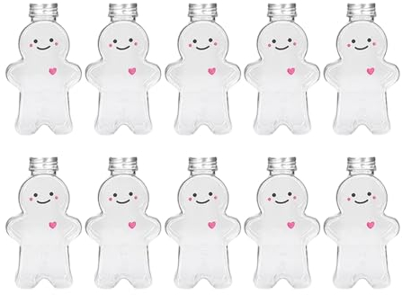 Sharplace 10 x Leere Saftflaschen, Cartoon-Lebkuchenmann, praktische Wasserflaschen, spezielle Flasche, Bonbonglas, 500 ml, Getränkebehälter für, Klar