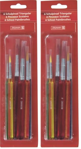 Brunnen 1048932 Schul-Pinselset Triangular (mit 6 Pinsel, je 1x Kunsthaarpinsel 0/2/4/6/8/10) (Packung mit 2)