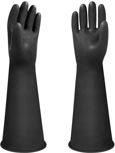 Heavy Duty Rubber Gloves Long Rubber Gloves Drain PPE Safety Gloves Chemical Resistant Gloves Waterproof Work Gloves, Resist Strong Acid, Alkali and Oil, Non-Slip, 1 Pair (16 (Pack of 1))