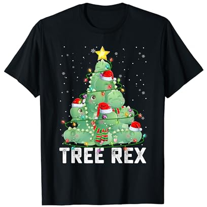 Tree Rex T Rex Weihnachtsmann Mütze Weihnachtsbaum Lichter Xmas PJS Jungen T-Shirt