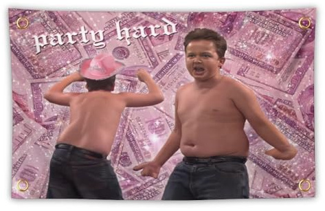 Bahhuou Party Hard Gibby Funny Tapestry 3x5Ft Tapestry Funny Meme Flag Wall Hanging Window Design for Bedroom Gift Home Man Cave Decor
