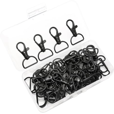 Lot de 40 fermoirs mousquetons pivotants avec anneau en D pour sacs, clips de cordon, porte-clés, chaînes de chiot (noir)