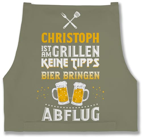 Schürze - Grillschürze Herren Männer - Name ist am grillen Keine Tipps Bier bringen Abflug I Witzig Grillen Geschenk - 85x69 - Sage Grün - grill grillzubehör personalisierte männerschürzen