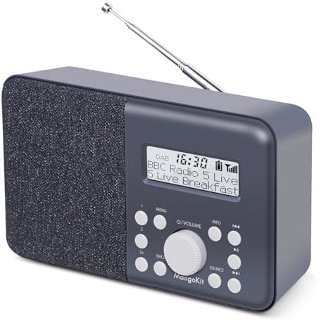 MangoKit MD1 Portable DAB+ Radio I Digital Radios Mains and Battery I DAB Radios I FM Radios I Kitchen Radio I Dual Alarms Clock I HUGE **10hr** Battery Play I 40 Presets, Headphone Jack I Dark Grey