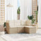 QJBSAVVA 4-TLG. Garten-Sofagarnitur, Eckbankgruppe Balkon Tisch Und Stühle Garten Sitzgruppe Loungesessel Geeignet für Außen Wenig Platz Balkon Garten mit Kissen Beige Poly Rattan