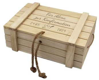 Alsino Schatzkiste für die Kommunion und Konfirmation- personalisiert Natur Taufe Firmung Geschenk Aufbewahrungskiste Erinnerungsbox & Geschenkkiste, Größe wählen:HB-007 D