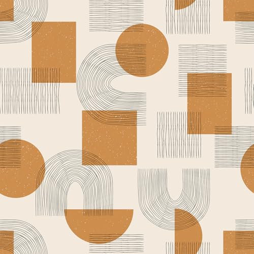 VEELIKE Boho Geometric Wallpaper Self Adhesive Mid Century Art Deco Wallpaper Beige Orange Abstract Geometric Patterned Contact Paper for Bedroom Bathroom Hallway Cabinet Removable 44.5cm×300cm