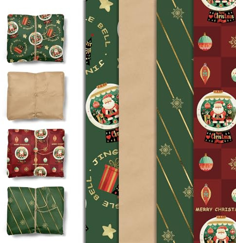 AOBKIAT Seidenpapier Geschenkpapier Weihnachten,24 Blätter Rot grün Seidenpapier mit Weihnachten Santa für Geschenk Verpackung,Merry Christmas Papier,Neujahr,Papier Handwer,51x38CM