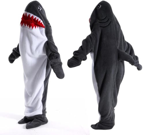 DASIAUTOEM Shark Blanket, Hai Decke Onesie, Gearable Shark Blanket Deckenpullover für Damen Herren, Hai Deckenkapuzenpullover, Hai Schlafsack Geschenke für Erwachsene Jugendliche Kinder (190)