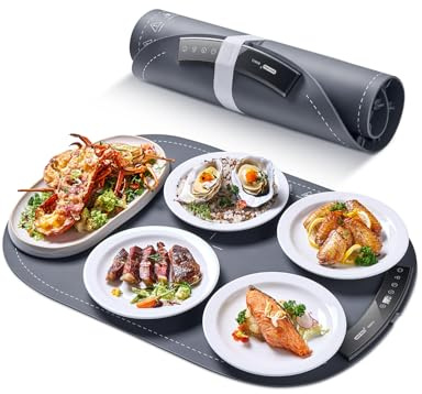 Bandeja de calentamiento eléctrica, alfombrilla de calentamiento de alimentos, control de temperatura ajustable, portátil y plegable, material de silicona de alta calidad, apagado automático, perfecto