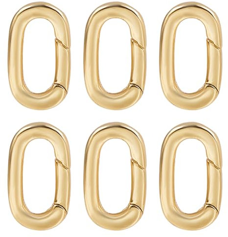 SUNNYCLUE 1 Box 6Pcs Real 18K Gold Plated Spring Oval Ring Carabiner Ring Jewellery Brass Keyring Lock Clasps Snap Hook Buckle Trigger Gate Clip for Purse Jewellery Making Bracelet Bags Lanyard DIY