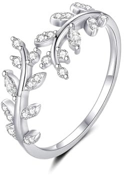 MASOP Ring Sterling Silber 925 Zweig Blatt Verstellbar Offener Ringe AAA Zirkonia Schmuck Sterlingsilber Geschenke für Damen Frauen Freundin Schwester Mutter