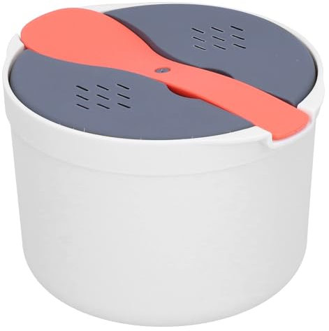 THEGA 2 Layer Rice Steamer - Microwave Oven Rice Cooker, 2L Capacity High Temperature Resistant Household Steam Pot Includes Rice Scoop, Strainer, Lid(A)